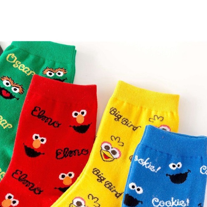 Tất cổ cao,Vớ bông cổ cao của phụ nữ in hình hoạt hình Sesame Street Hàn Quốc