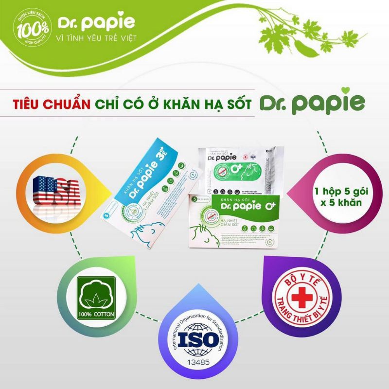 Khăn lau hạ sốt Dr Papie cho bé từ 0m đến 3m hộp 25 miếng