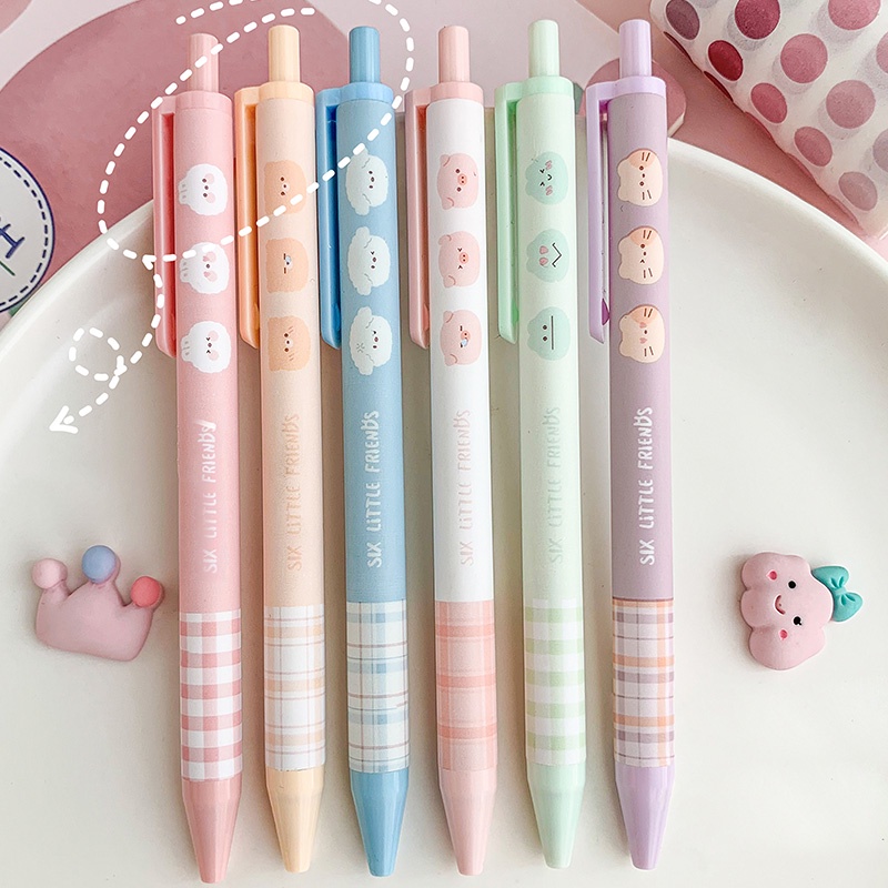 Set 6 Bút Bi Mực Đen Ngòi 0.5mm Có Thể Thu Gọn