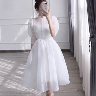 Đầm Voan Xoè Nút Bọc