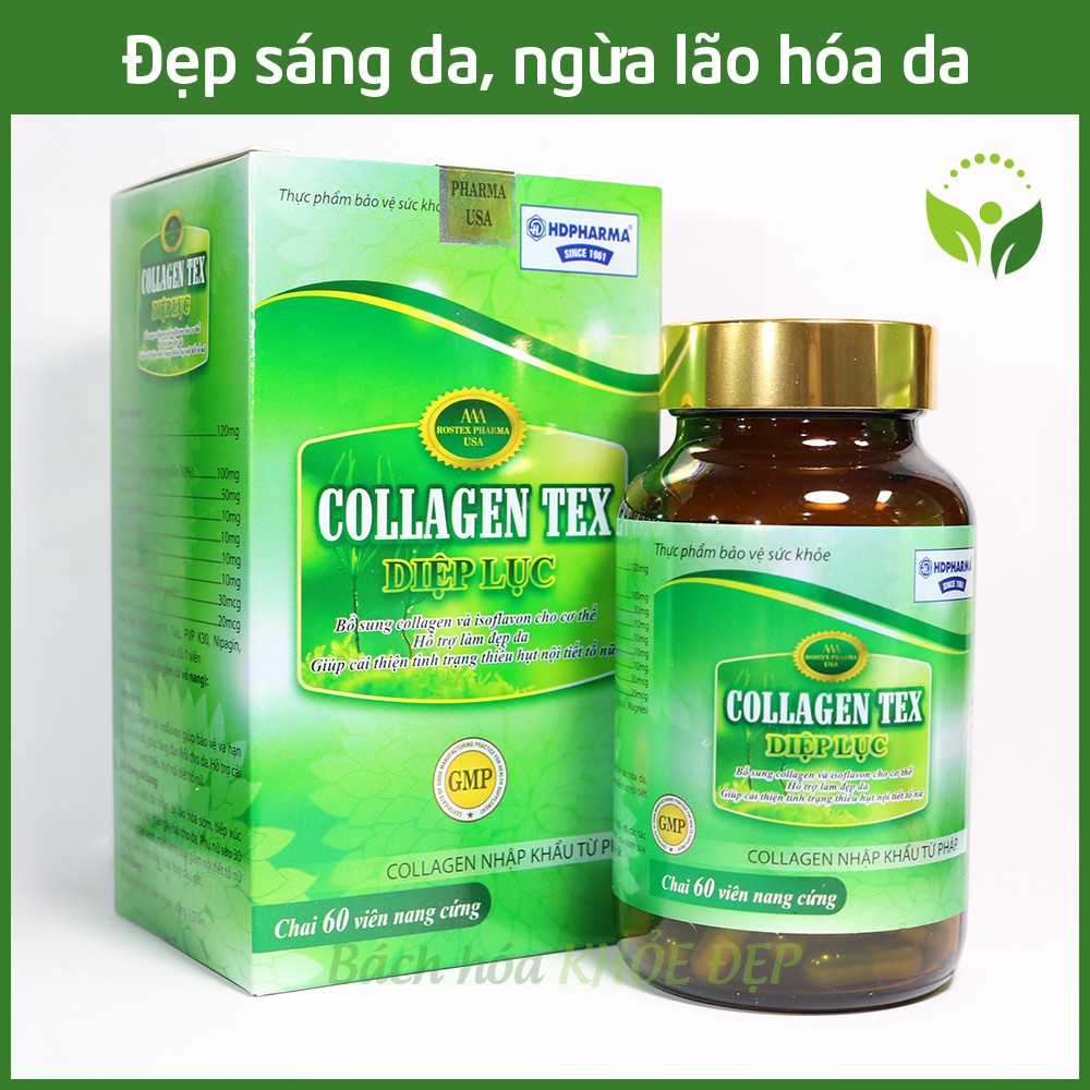 Viên uống Collagen Diệp Lục HDPHARMA làm đẹp da, chống lão hóa, ngừa nếp nhăn - Hộp 60 viên dùng 2 tháng