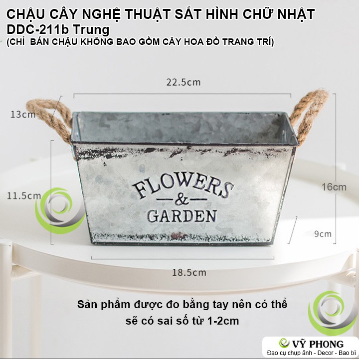 CHẬU CÂY NGHỆ THUẬT SẮT CHẬU HOA SẮT HÌNH VUÔNG VINTAGE TRANG TRÍ CHỤP HÌNH DECOR ĐẠO CỤ CHỤP ẢNH SẢN PHẨM INS DDC-211