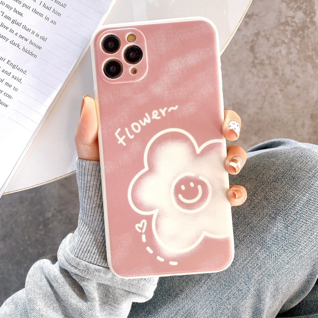 Ốp Lưng Silicon Màu Bảo Vệ Camera  Flower Smile - E086