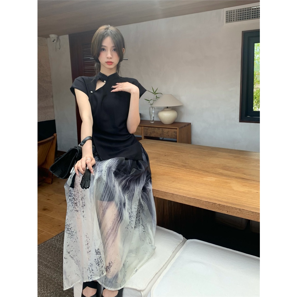 Bộ Áo Sườn Xám In Họa Tiết Phong Cách Trung Hoa Thời Trang Cao Cấp Cho Nữ