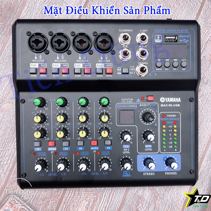 Mixer Max 99 Bluetooth hay Bộ trộn âm chuyên nghiệp hỗ trợ 24 bit có 4 cổng mic kèm màn hình led chạy bluetooth và usb