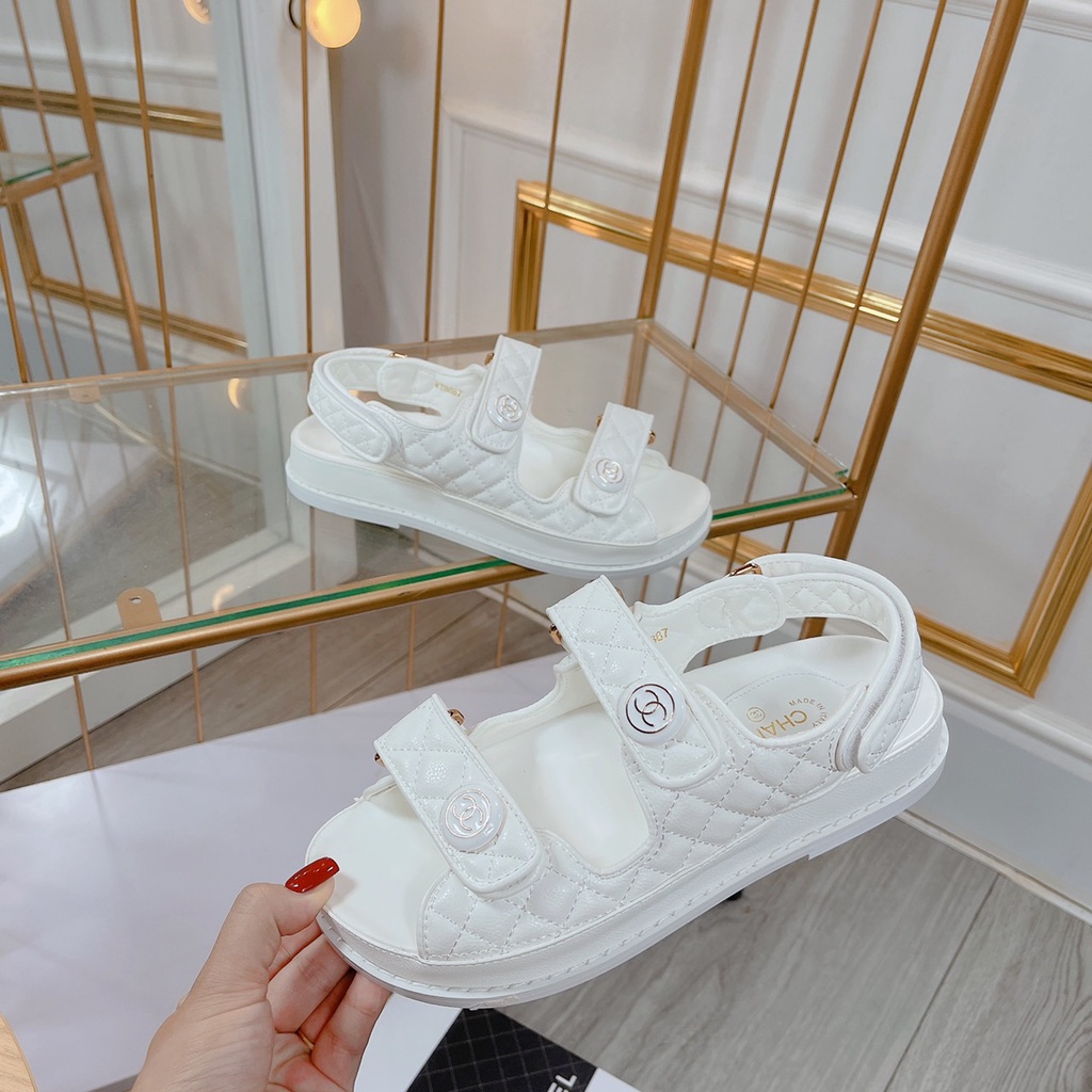 Sandal Nữ Quai Dán Đế 2p Da Mềm Êm Chần Chỉ Fullbox Bill Túi Cao Cấp