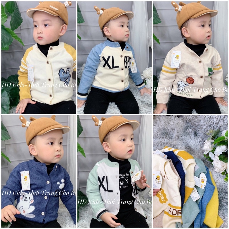 Áo len cardigan cho bé chất đanh mềm đẹp, áo len bé trai, áo khoác len size nhí