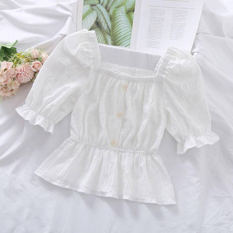 Áo Kiểu Tay Phồng Xếp Ly Dáng Ôm Phong Cách Phương Tây Dễ Phối Đồ