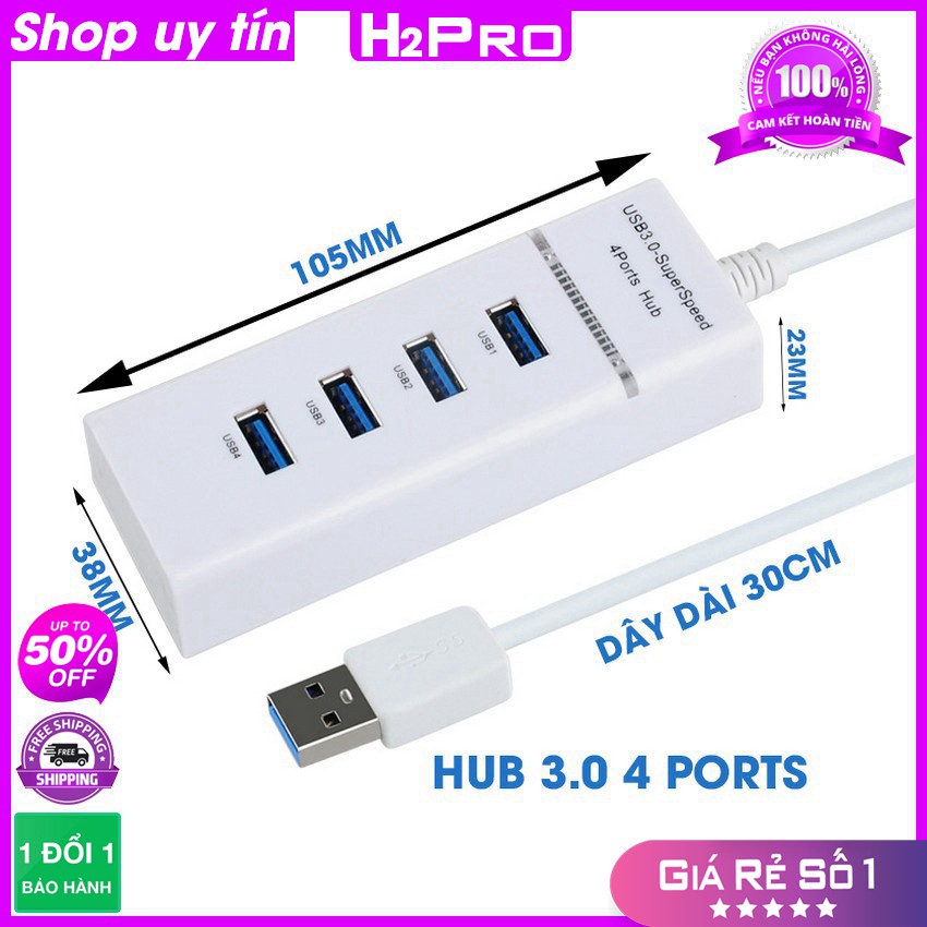 [RẺ VÔ ĐỊCH] Bộ chia 4 cổng USB 3.0 H2PRO, dây dài 30cm, truyền tải tốc độ cao 5GBPS