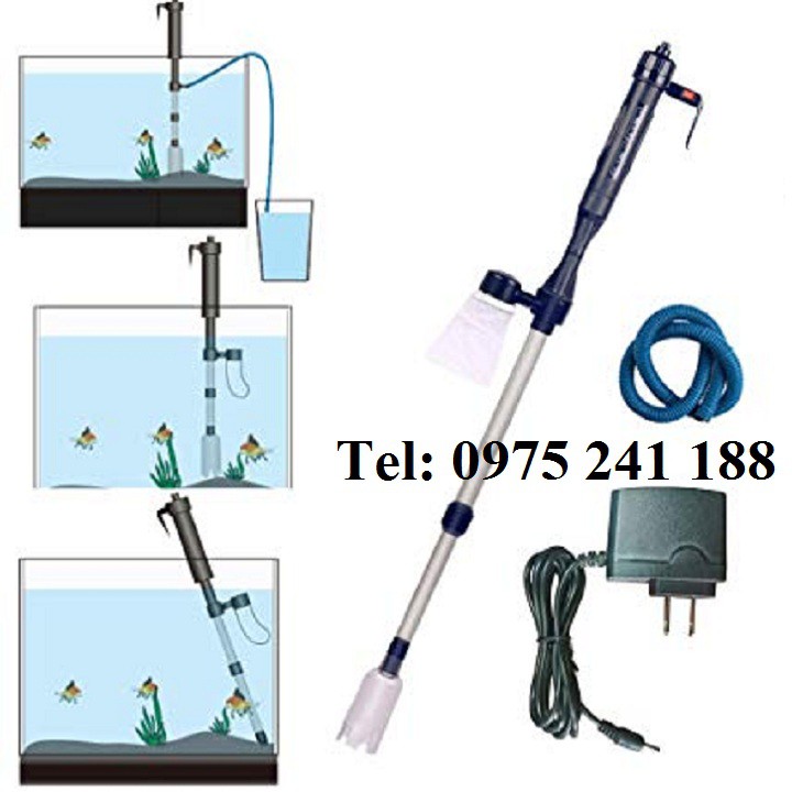 Máy hút phân dọn vệ sinh bể cá vừa chạy điện vừa chạy pin AS-615B
