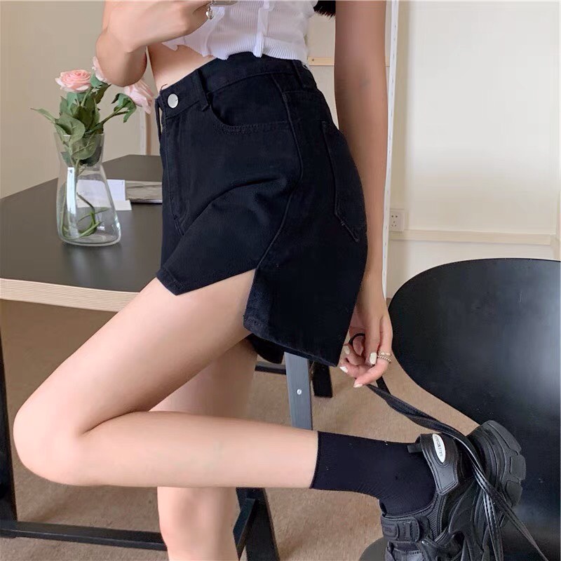 Quần Short Jeans Nữ TDSHOPNT Lưng Cao Xanh Nhạt Thiết Kế Nắp Túi Cá Tính - QS34