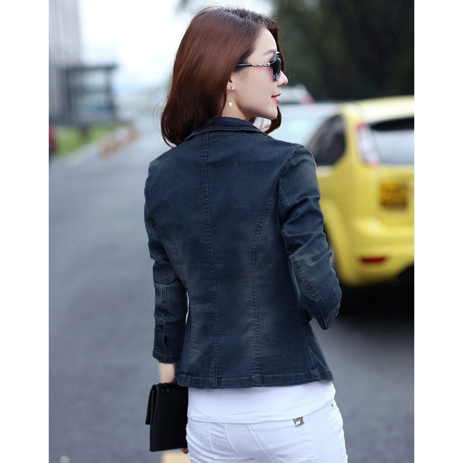 Áo Khoác Vest Jean Nữ Cổ Bẻ Thời Trang