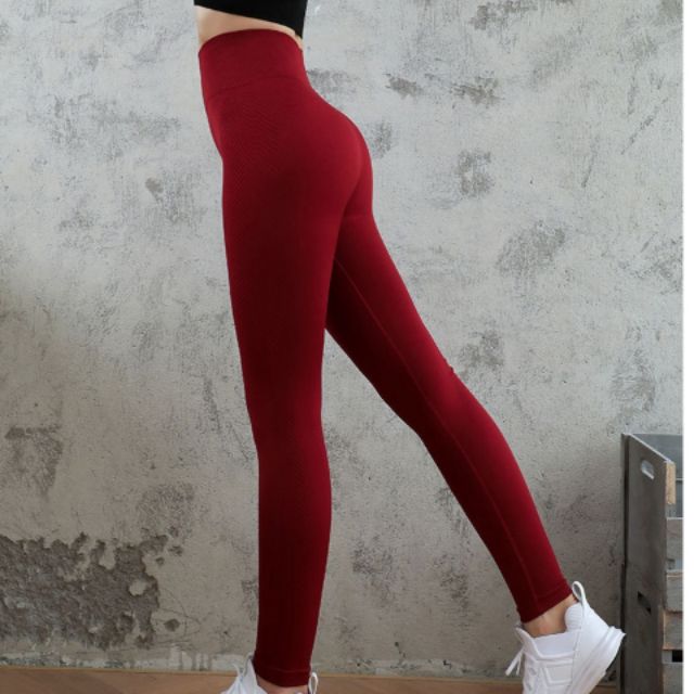 Quần legging tập gym yoga nữ dệt kim ko logo ( gell bụng nâng mông tôn dáng)