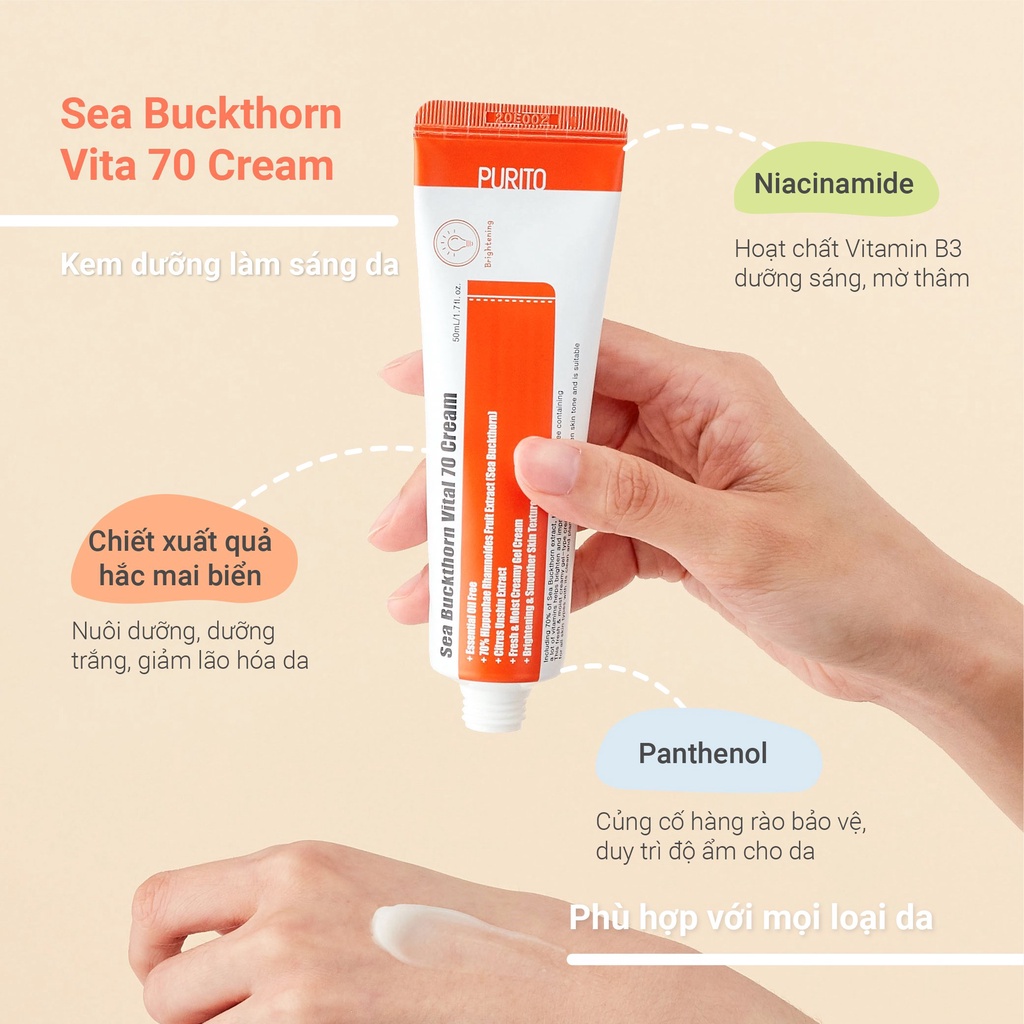 Kem dưỡng làm sáng da PURITO Sea Buckthorn Vital 70 Cream 50ml