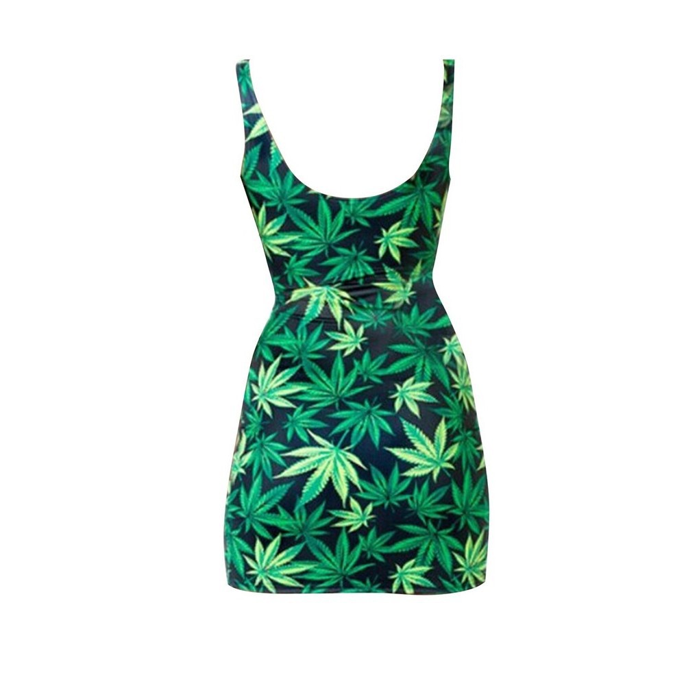 ☛☏❤Women´s Sleeveless Floral Print Bodycon Bandage Slim Mini Waist Sheath Dress Green | BigBuy360 - bigbuy360.vn