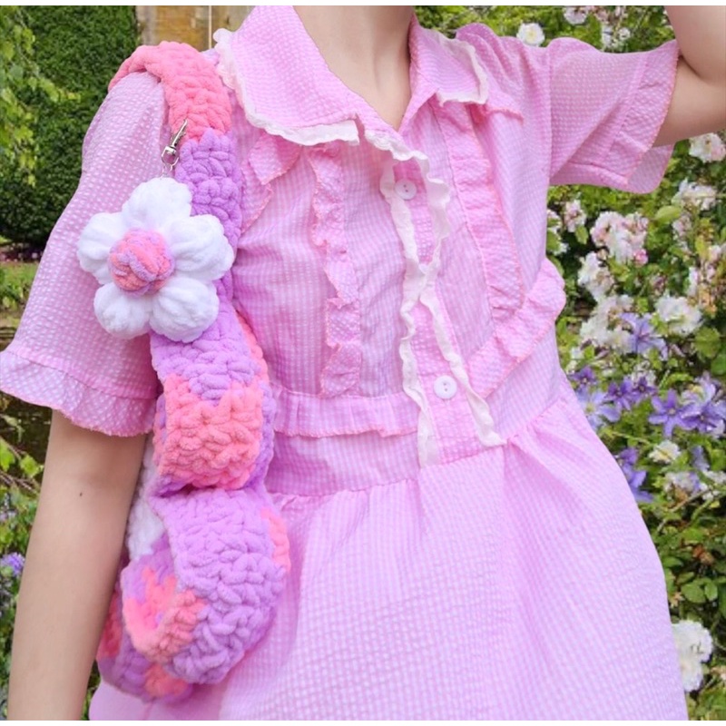 Túi len móc hình bông hoa - Flower Bloom crochet bag - handmade by Mếu Máo