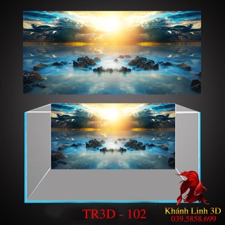 Tranh 3D Bể Cá Cảnh Mẫu Tranh Lưng Bình Minh - Tranh Bể Cá Sẵn Keo Dán - Tặng Kèm Bộ Dụng Cụ Dán
