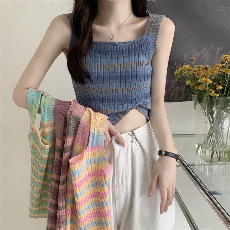 Áo yếm dệt kim, áo 2 dây mặc bên trong mùa hè trẻ trung, năng động phối với quần jean rộng, 4 màu freesize