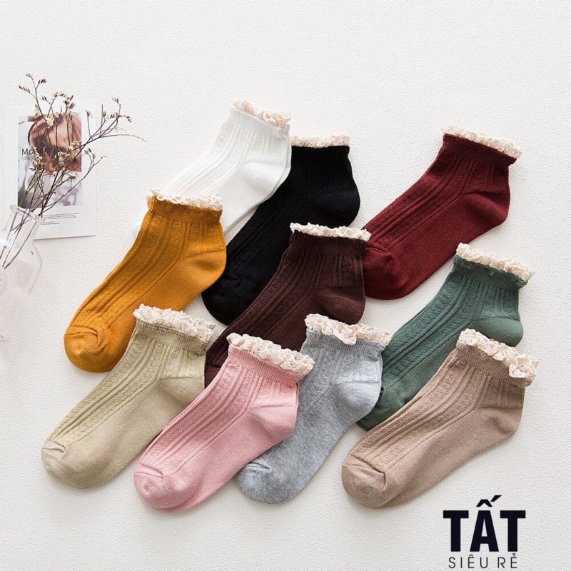Tất Cổ Ngắn Nữ Hoạ Tiết Ren Len Gân Hàn Quốc - Tất Siêu Rẻ