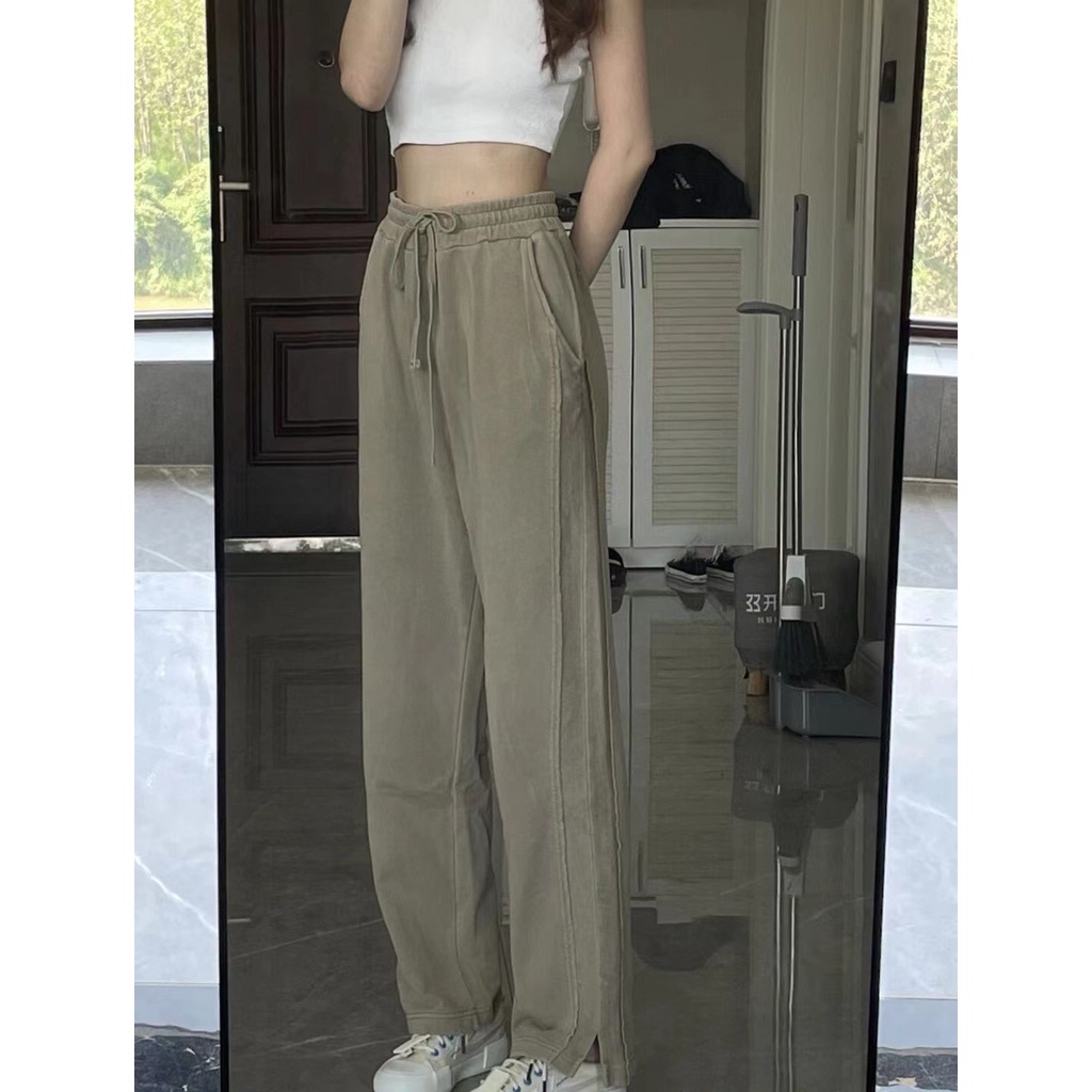 SUXI Quần Thể Thao Ống Rộng Màu Sắc Đơn Giản Cho Nữ