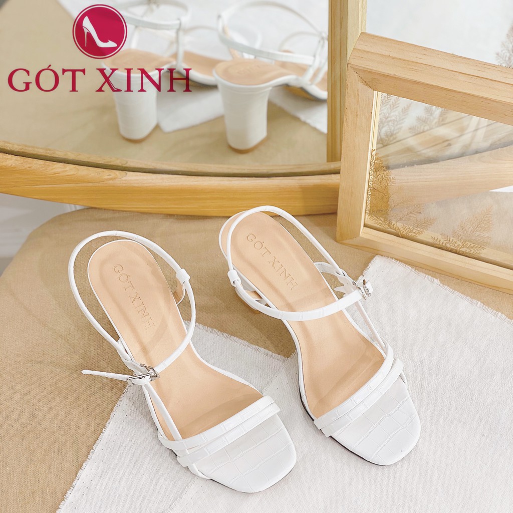 Giày sandal cao gót nữ 7cm GÓT XINH GD11 quai ngang da mềm gót vuông