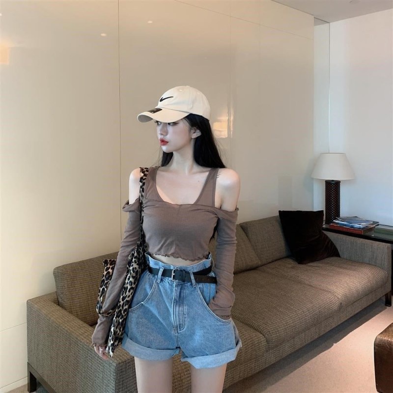 Áo Kiểu Tay Dài Trễ Vai Dáng Ôm Gợi Cảm Thời Trang Mùa Thu Cho Nữ