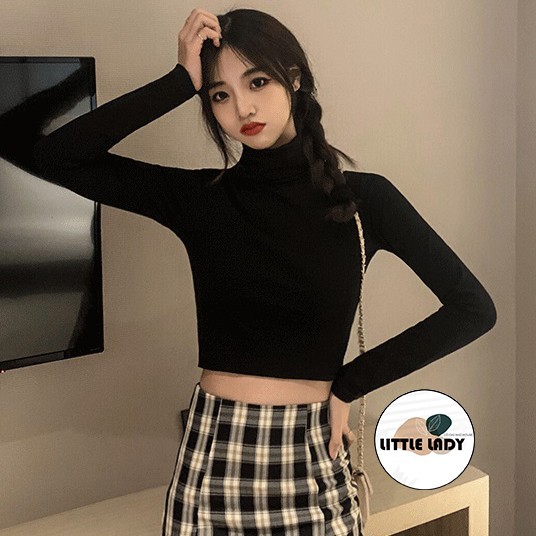 Áo Croptop Tay Dài Cổ Lọ Cá Tính Freesize Màu Trắng "CROPTOP CỔ LỌ"