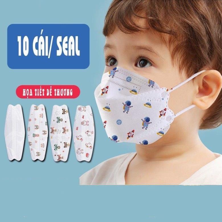 Sét 10 Khẩu Trang KF94  Kháng Khuẩn  Mask Kids - Túi 10 Chiếc Màu Trắng Có Hình cho bé