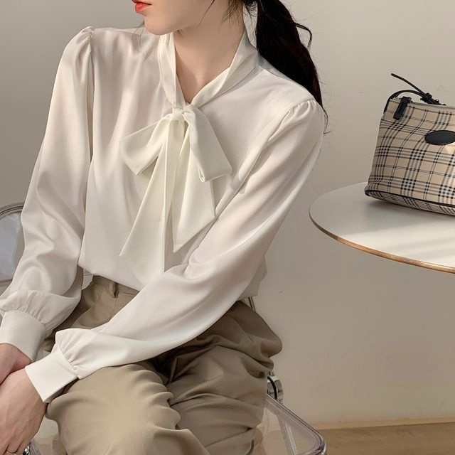 Áo Sơ Mi chiffon Tay Dài Thắt Nơ Thời Trang Xuân Thu Dành Cho Nữ