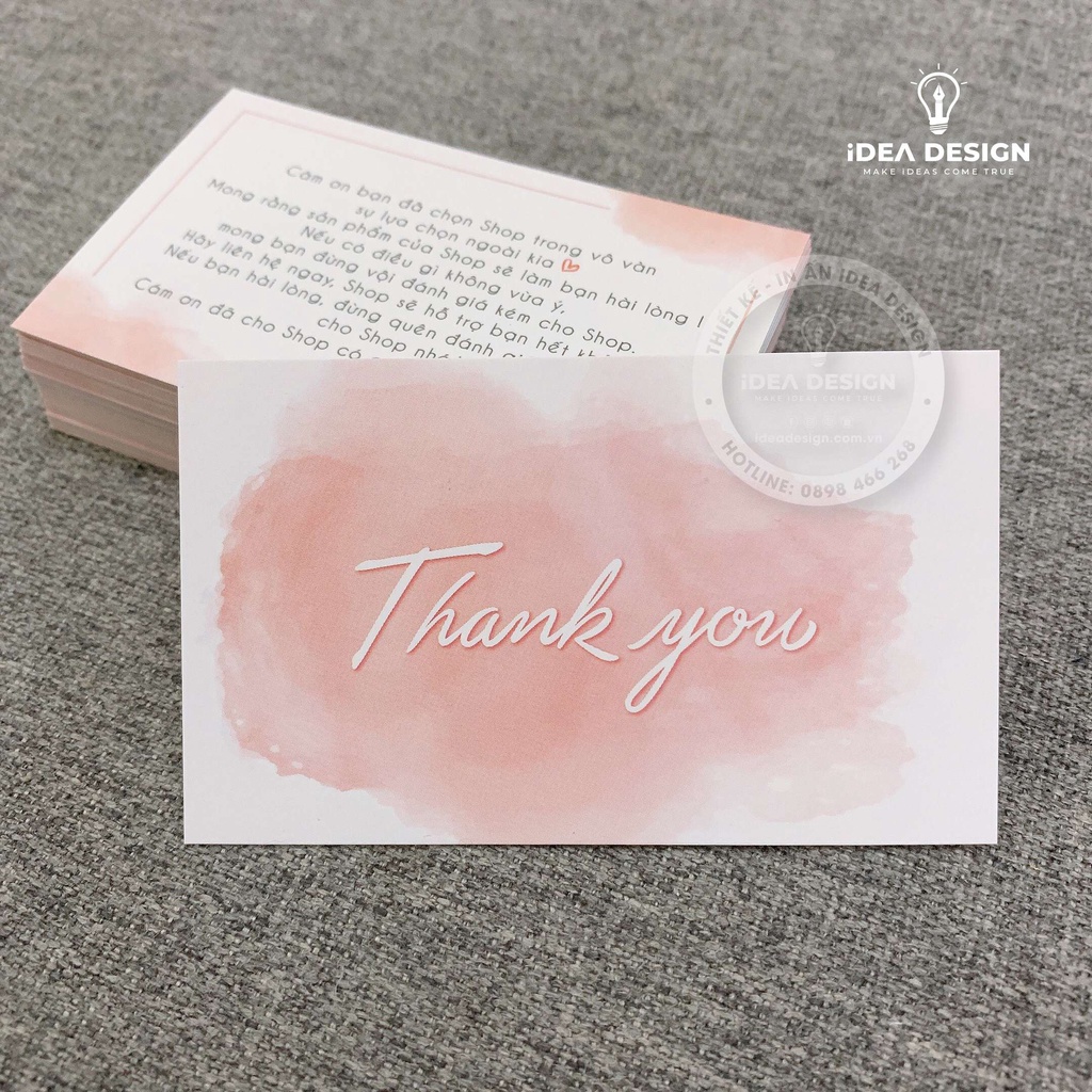 Card Cám Ơn, Card Thank You, Thiệp Cảm Ơn - Size 9x5,4cm - Giấy C300 Cán Màng Mờ 2 Mặt Màu Hồng Pastel