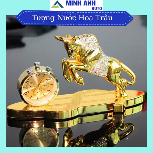 Tượng Nước Hoa Trâu Vàng Đính Đá Trang Trí Taplo Ô Tô,Bàn Làm Việc