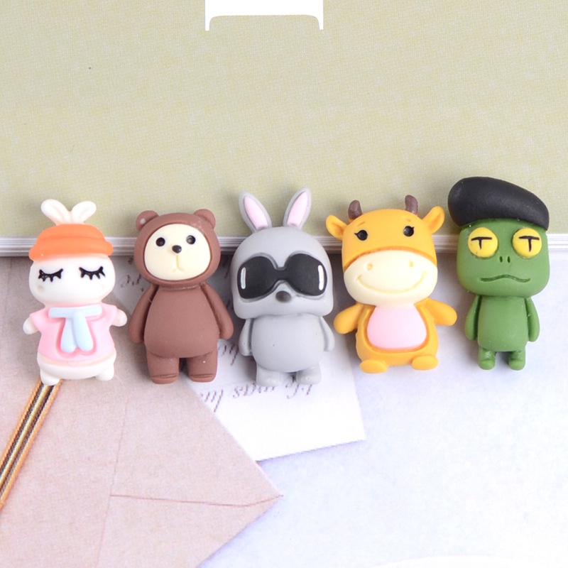 Mô hình 05 con thú ngộ nghĩnh dùng làm đồ thủ công trang trí handmade Charm SLime