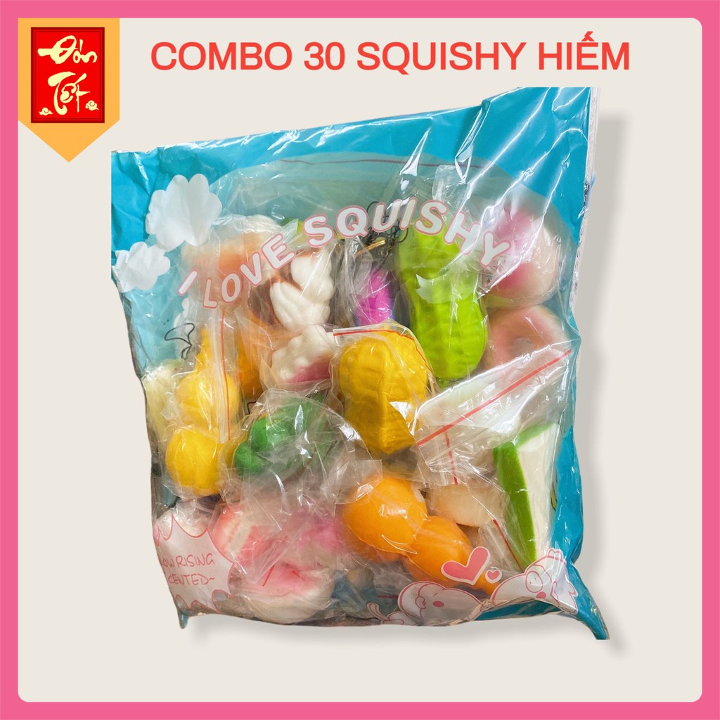 Combo 30 Squishy nhiều cỡ lớn siêu hiếm có bao bì S154