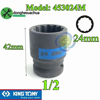 Tuýp 24mm 1/2 Kingtony 453024M loại ngắn 12 cạnh màu đen