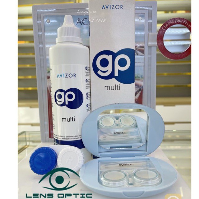 Nước ngâm rửa kính áp tròng  Avizor GP Multi 240ml, dung dịch ngâm lens cứng OthoK-Lens Optic (2 ngâm tặng khay gương)