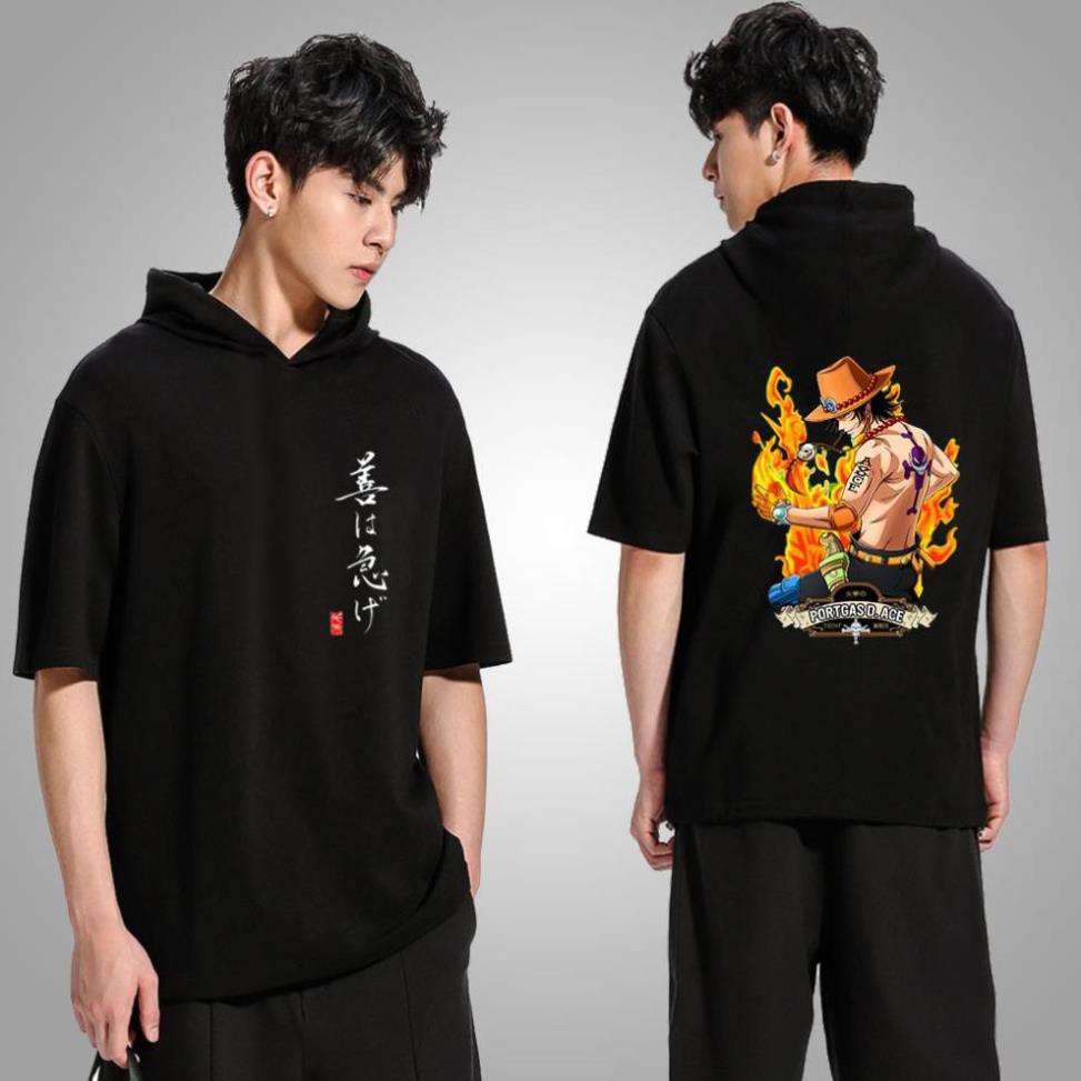 Áo thun Hoodie tay lỡ Luffy One Piece ANime có mũ dáng unisex 