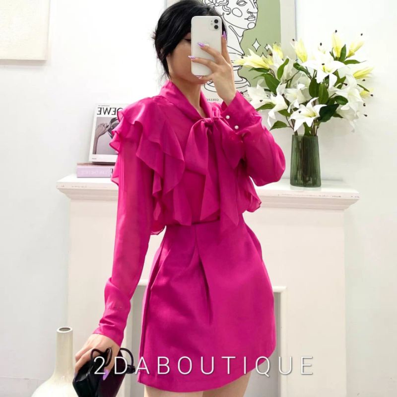 Sơ Mi Tơ Fiona  Bèo Tầng Hồng Cạn Sen Trendy