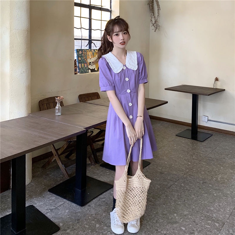 Đầm tay ngắn cổ búp bê phong cách mới thời trang mùa hè cho nữ