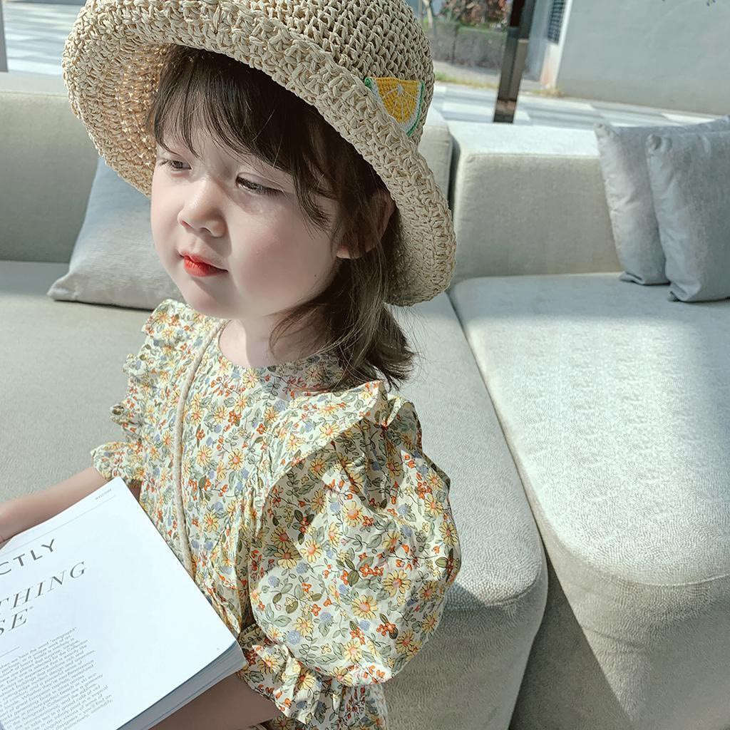 VÁY BÉ GÁI HOA NHÍ VINTAGE MÀU VÀNG TONE DA