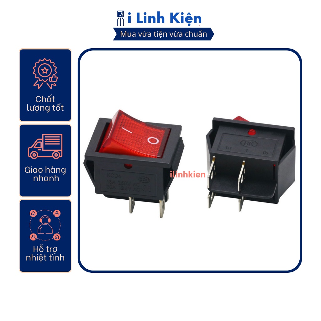 Công tắc bập bênh KCD4-102 16A 250V 31x25mm 4P có đèn