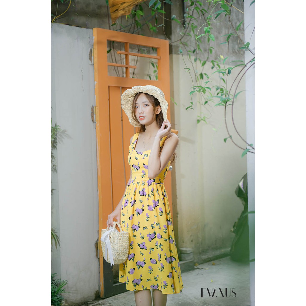 [Mã WAMT1505 giảm 10K đơn 0K] Váy 2 dây vàng cam thắt lưng dây điệu đà evanus e1067 - [ảnh thật] | BigBuy360 - bigbuy360.vn