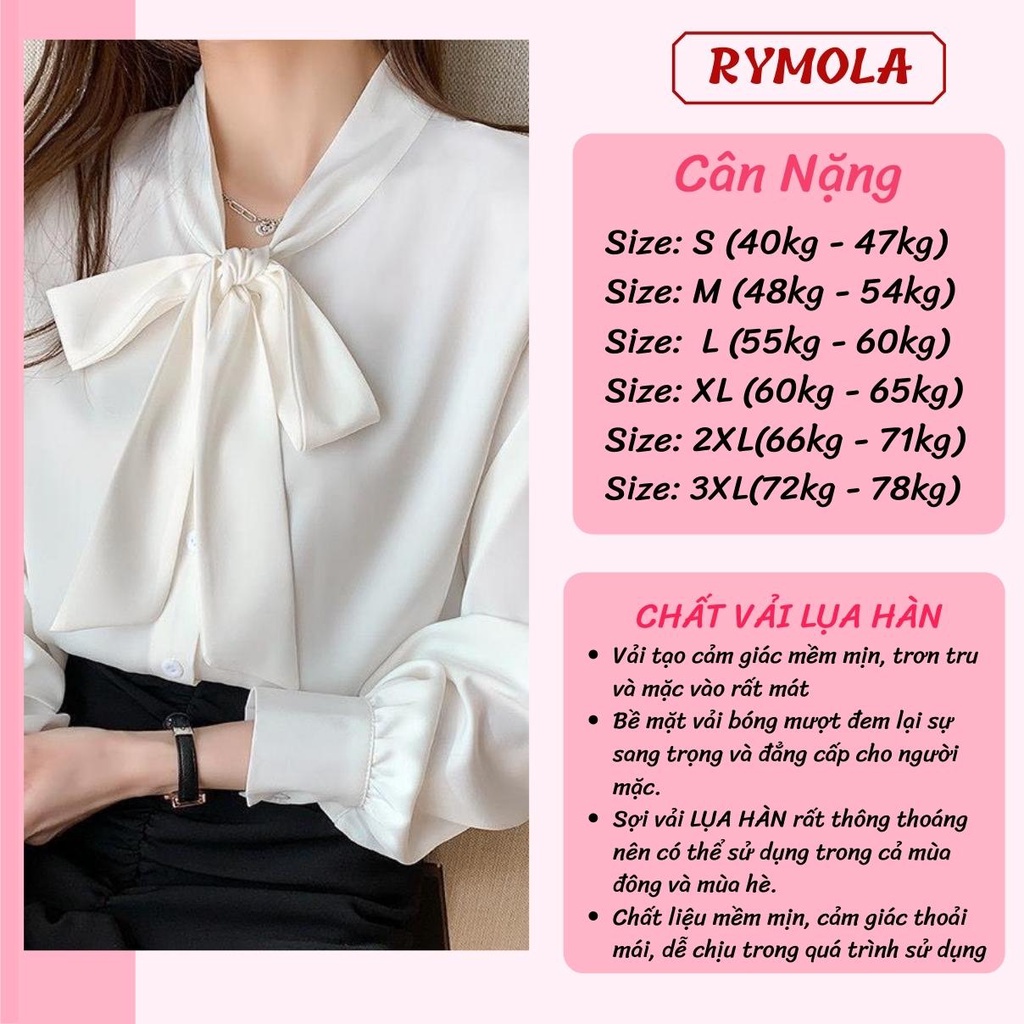 Áo Sơ Mi Kiểu Công Sở Đẹp MOLA Tay Dài Cổ Thắt Nơ Màu Trắng Chất Lụa Cao Cấp From Rộng Hàn Quốc Ulzzang Vintage A1T