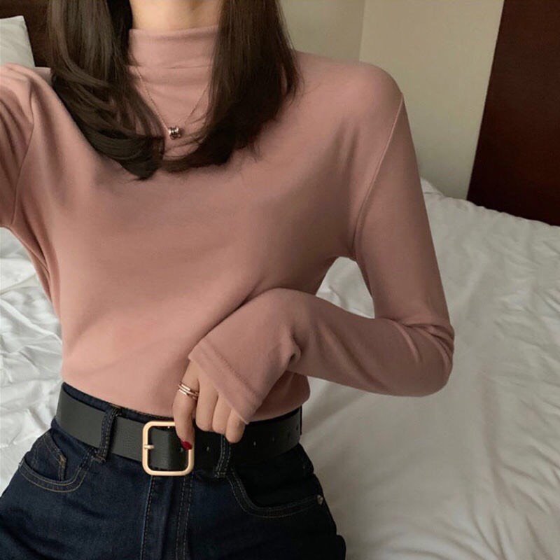 Áo thun dài tay cao cổ có lớp lót lông phong cách hàn quốc, co giãn 4 chiều | BigBuy360 - bigbuy360.vn