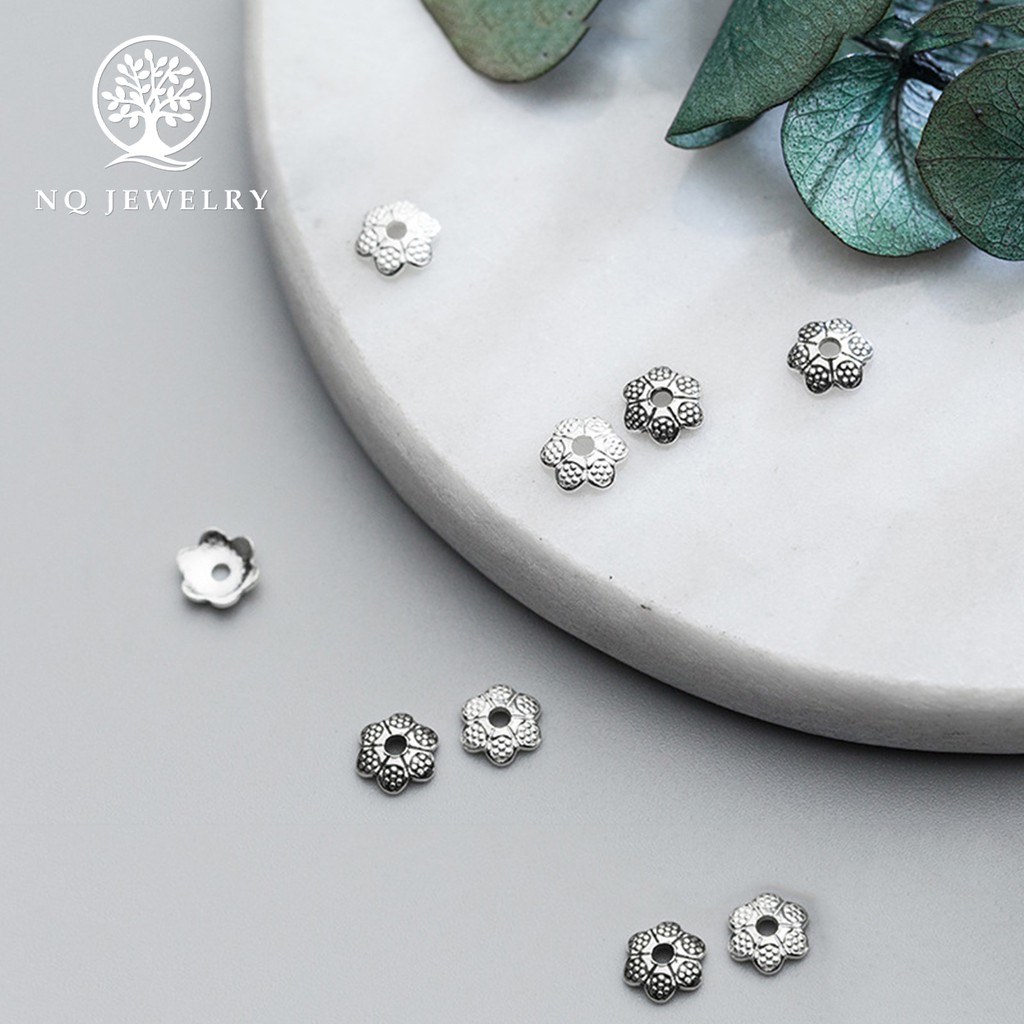 Charm bạc chụp hạt hoạ tiết hoa văn - NQ Jewelry