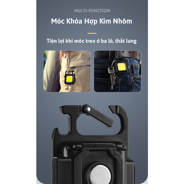 Đèn LED Mini Móc Chìa Khoá | Đèn Pin LED COB Dùng Pin Sạc Tích Hợp Mở Bia, Chống Nước, Có Nam Châm Hút
