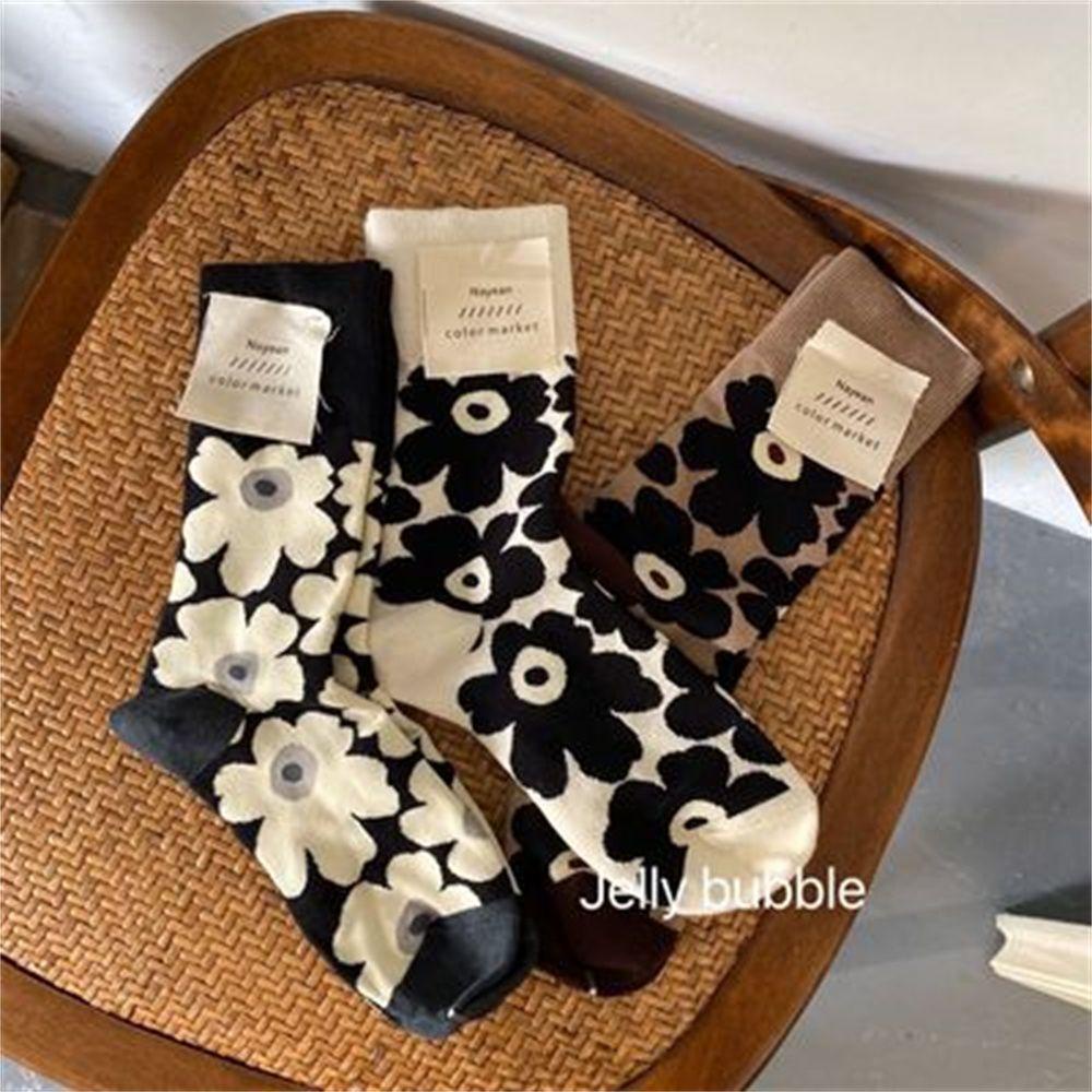 Vớ Cotton Dày Giữ Ấm Họa Tiết Hoa Xinh Xắn Cho Nữ