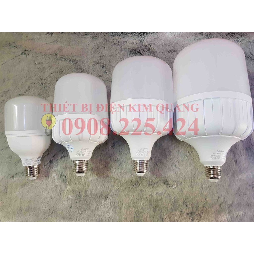 Bóng đèn LED BULB trụ tròn MPE- 20W/30W/40W/ 50W, TRẮNG/VÀNG Bảo hành 12 tháng