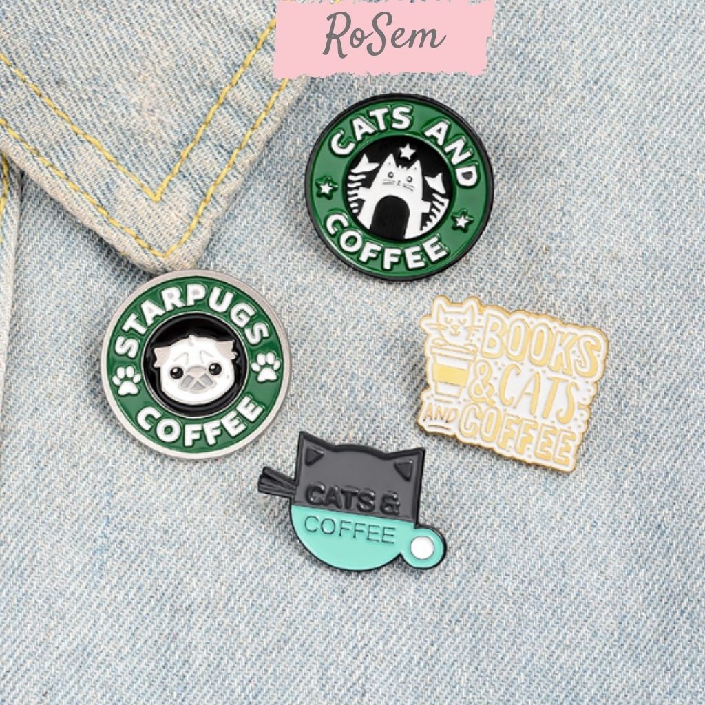 Pin cài áo, huy hiệu, ghim cài áo, mũ, balo, túi xách hình Mèo Starbucks