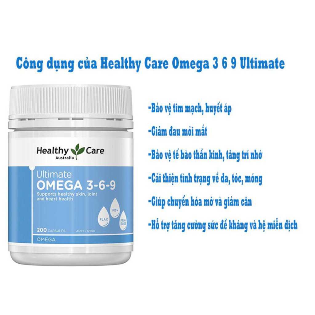 Viên uống omega hỗ trợ tuần hoàn, bảo vệ tim mạch cho người từ 2 tuổi trở lên Healthy Care Ultimate Omega 369, Úc