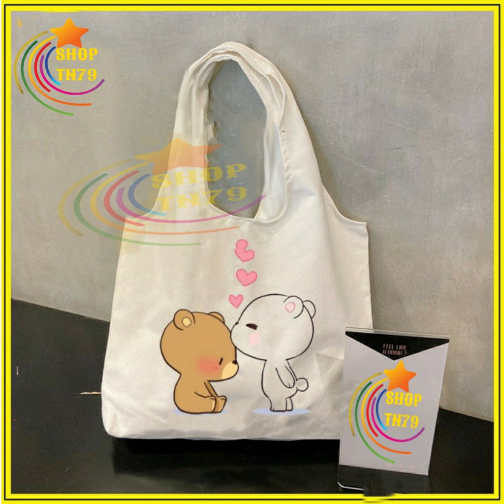 Túi đeo vai thời trang vải canvas mềm loại to đi hoc , đi chơi , đi làm đều rất đẹp - 2 GẤU HÔN